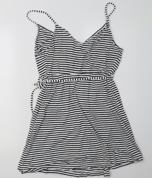 H&M Womens Black Striped Coir Bodycon Size M V-Neck Pullover