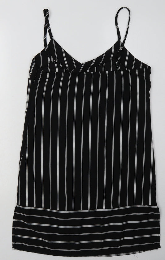 FOREVER 21 Womens Black Striped Polyester A-Line Size S V-Neck Pullover