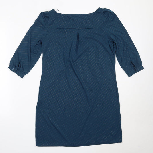 H&M Womens Blue Polyester Shift Size 40 Round Neck