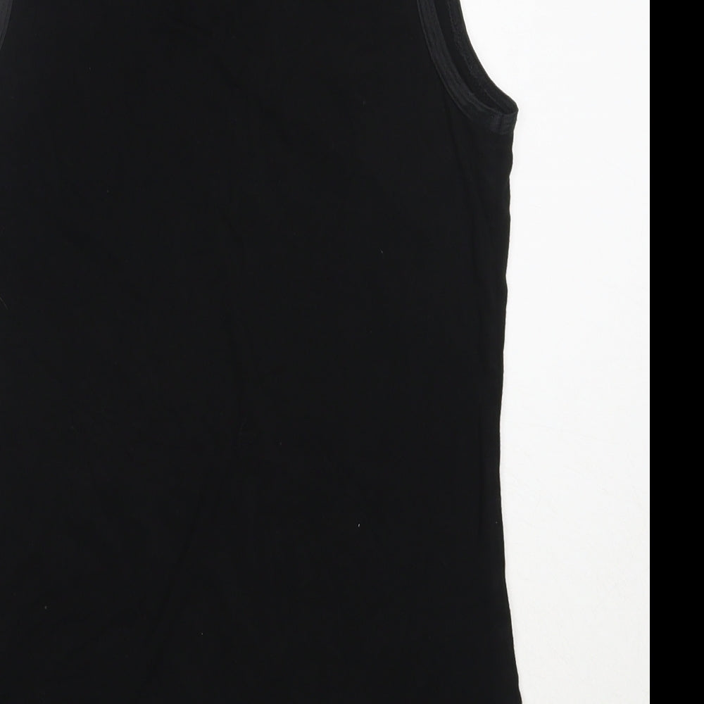 Brand and care label for Coast women’s black viscose basic tank, size XS, round neck