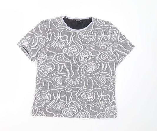 Additional front view of Bonmarché women’s grey geometric nylon basic t-shirt, size UK 14, round neck