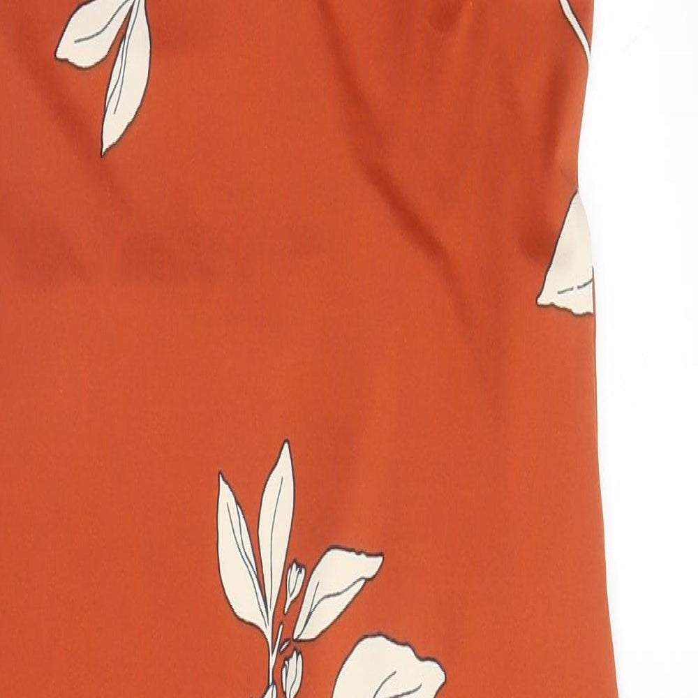 M&S Womens Orange Floral Polyester Sheath Size 6 Round Neck