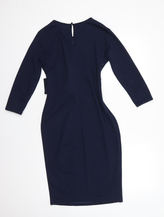 SheIn Womens Blue Polyester Pencil Dress Size S Round Neck