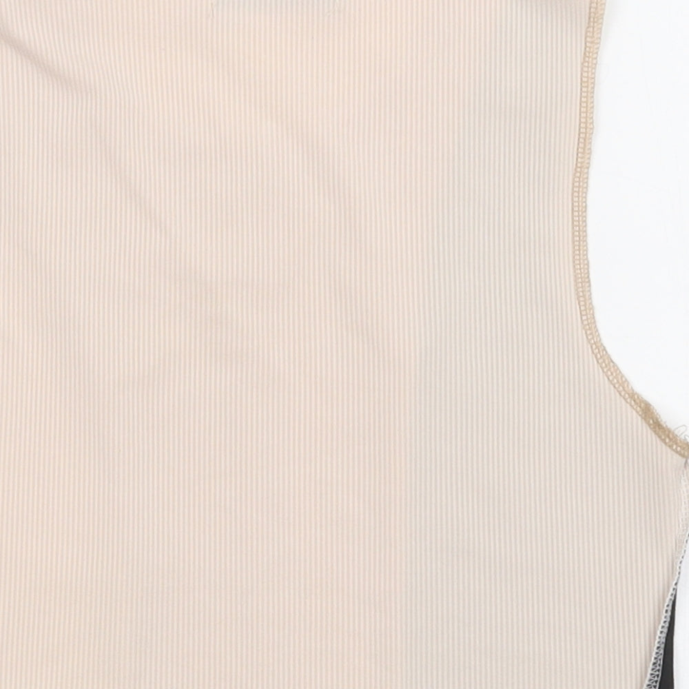Brand and care label for SHEIN women’s beige fair isle polyester cropped tank, size XS, crew neck