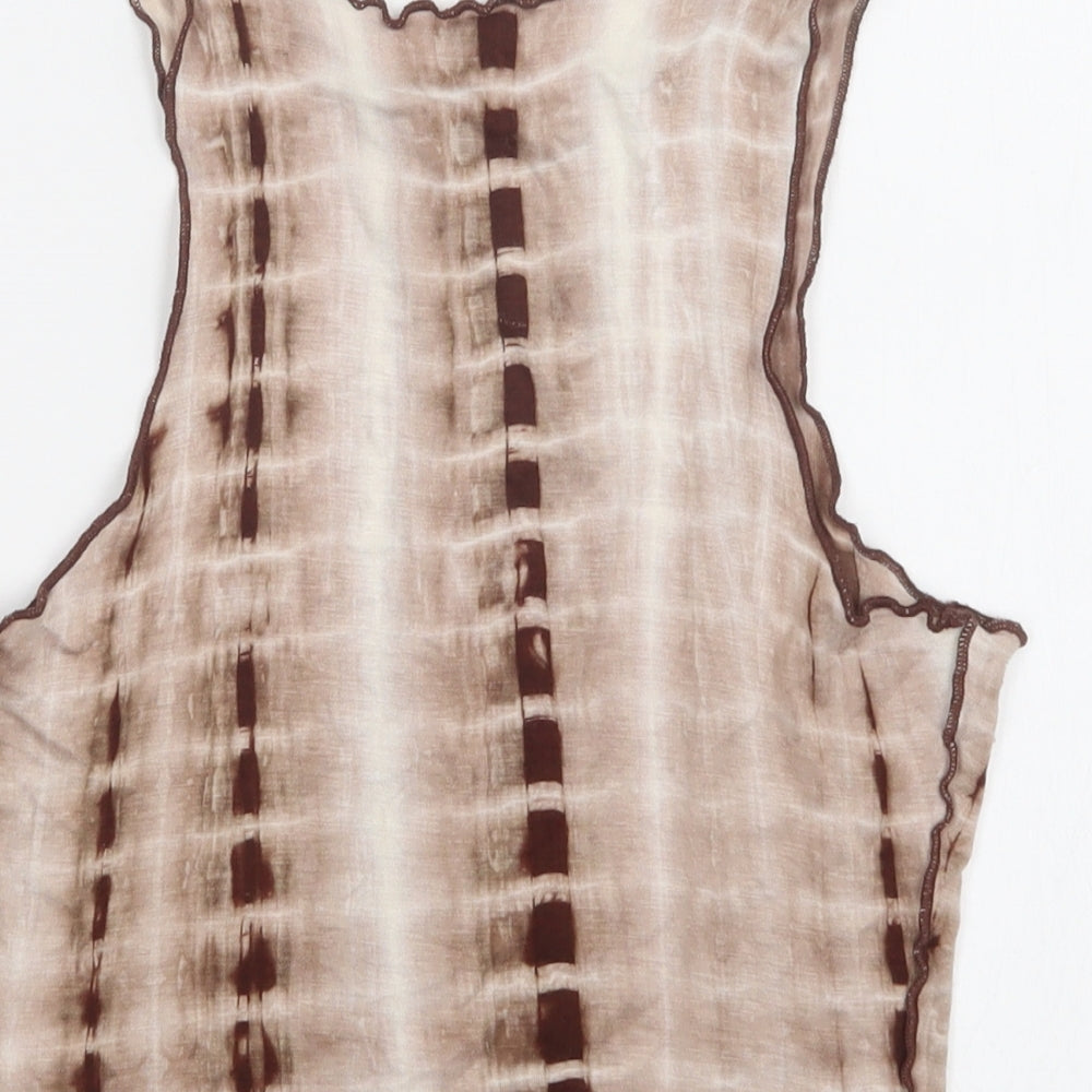 SheIn Womens Brown Striped Viscose Cropped Blouse Size XS Round Neck