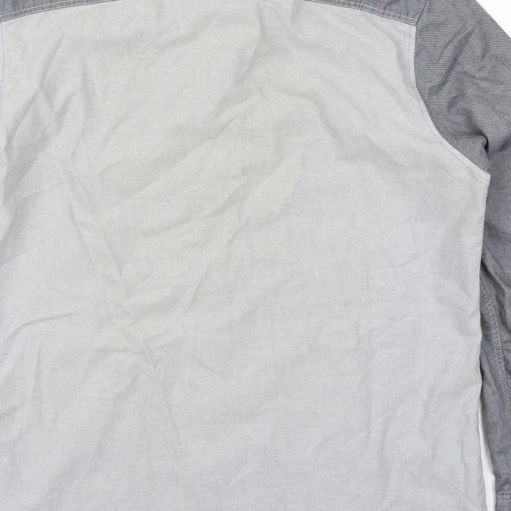 George Mens Grey Cotton Button-Up Size M Collared Button