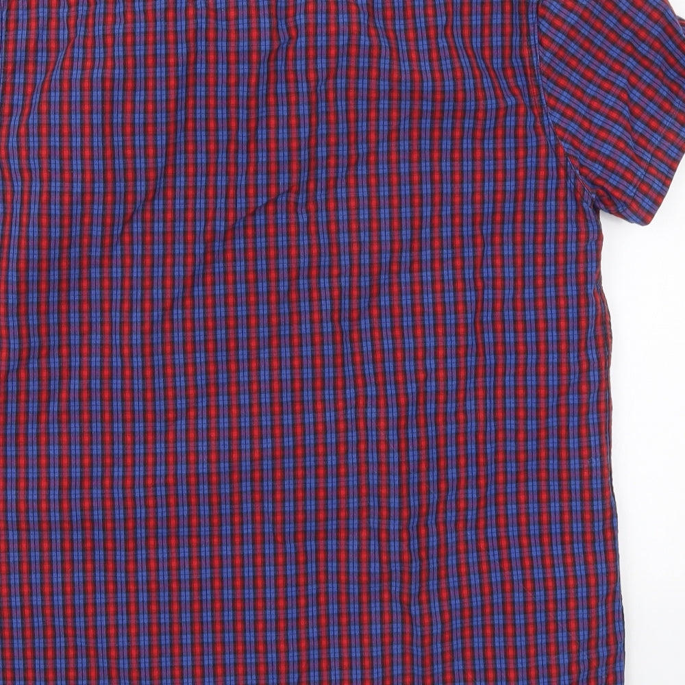 Mens UK Size M Cedar Wood State Blue Button-Up Short Sleeve Casual Shirt
