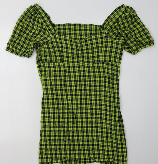 Additional front view of Noisy May women’s yellow check cotton bodycon, size L, off the shoulder pullover
