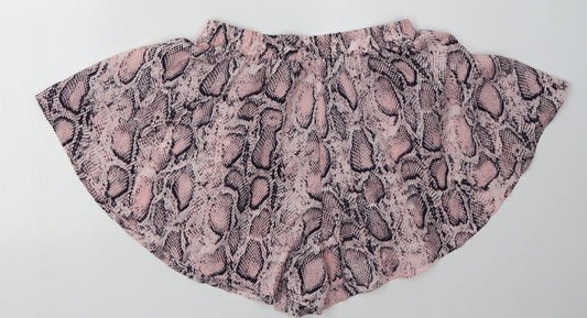 PRETTYLITTLETHING Womens Pink Animal Print Polyacrylate Fibre Paperbag Shorts Size 12  Regular