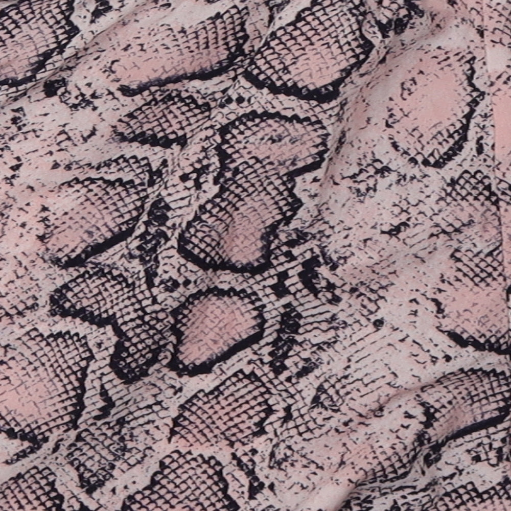 PRETTYLITTLETHING Womens Pink Animal Print Polyacrylate Fibre Paperbag Shorts Size 12 Regular