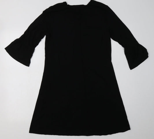 Matalan Womens Black Floral Viscose A-Line Size 10 V-Neck Pullover