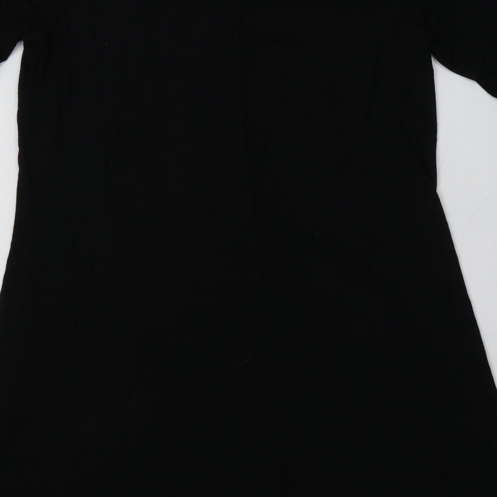 Matalan Womens Black Floral Viscose A-Line Size 10 V-Neck Pullover