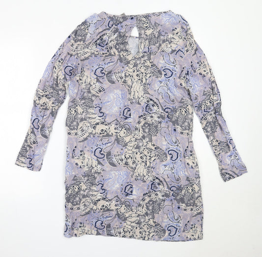 Vera Moda Womens Purple Geometric Viscose Shift Size L Round Neck