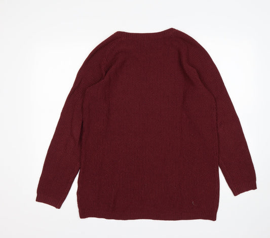 H&M Mens Red Round Neck Acrylic Pullover Jumper Size S