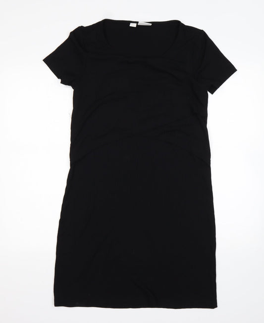 Additional front view of Mamalicious women’s black viscose pencil dress, size M, round neck