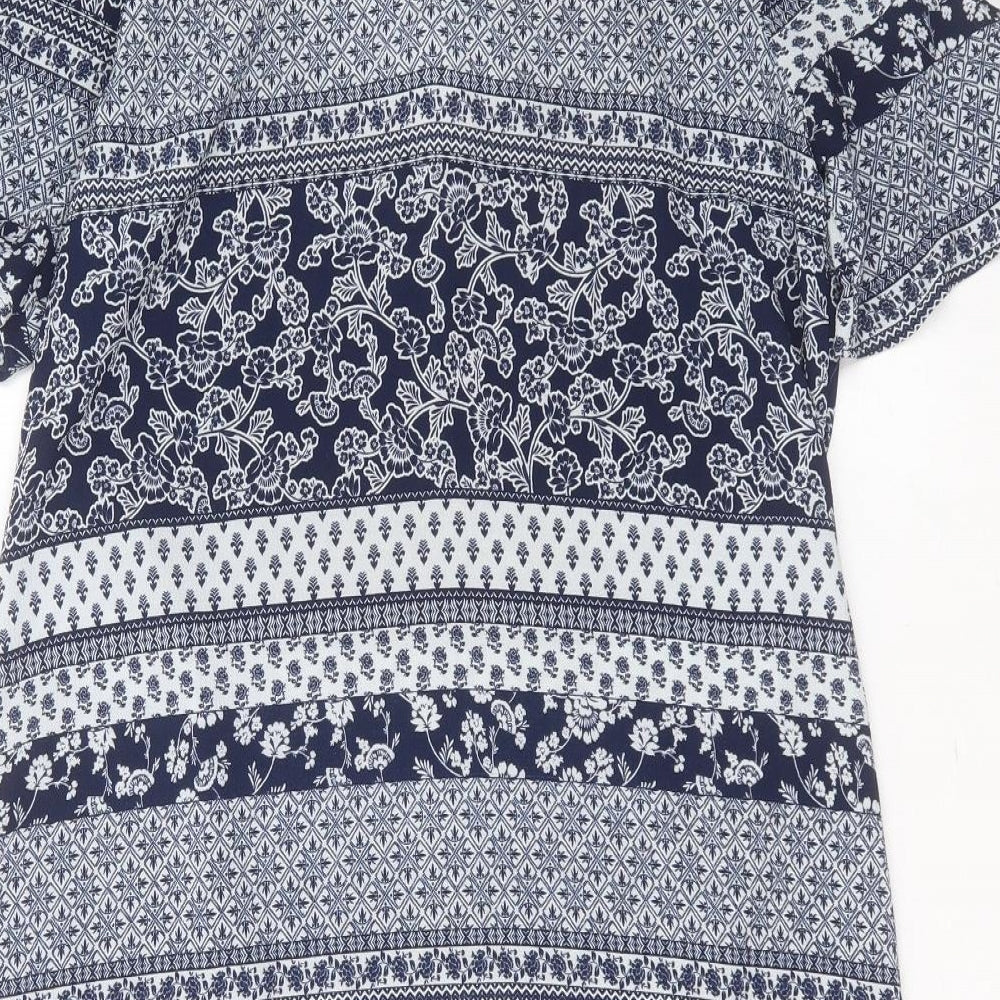 Peacocks Womens Blue Floral Polyester Shift Size 12 V-Neck