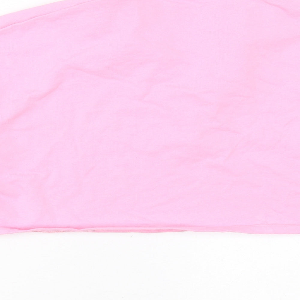 Brand and care label for Boohoo women’s pink polyester pullover sweatshirt, size UK 10, - cropped