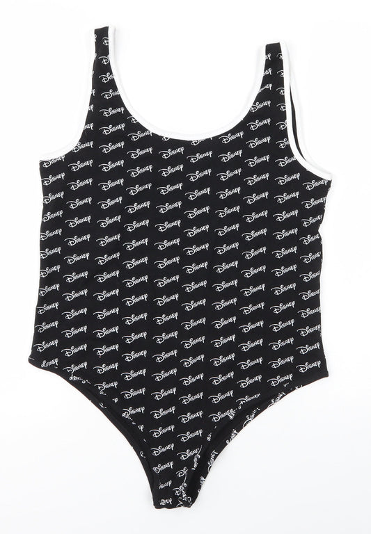 Additional front view of Primark women’s black cotton bodysuit one-piece, size M, - disney