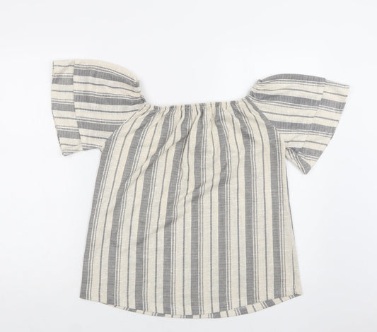 George Womens Beige Striped Polyester Basic Blouse Size 12 Off the Shoulder