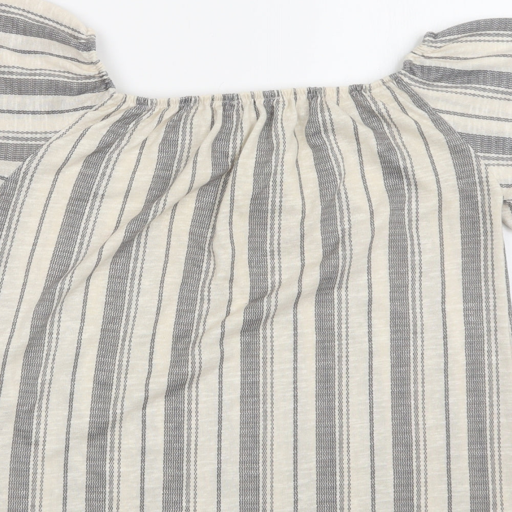 George Womens Beige Striped Polyester Basic Blouse Size 12 Off the Shoulder