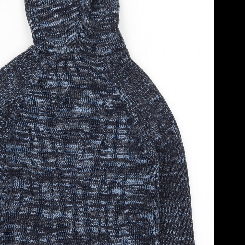 Brand and care label for Matalan boys’ blue acrylic pullover hoodie, size 7, years pullover