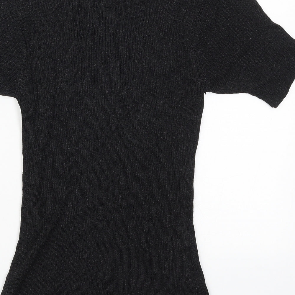 Brand and care label for Opera women’s black round neck viscose jumper, size M