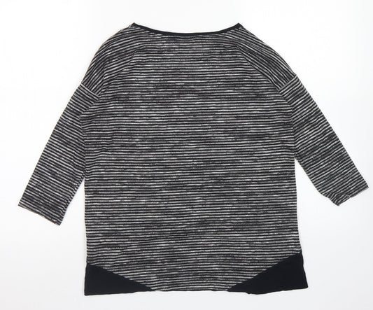 F&F Womens Black Striped Polyester Basic T-Shirt Size 8 Round Neck