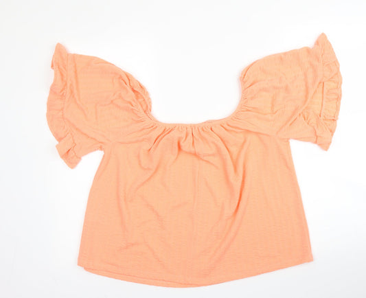 George Womens Orange Polyester Basic Blouse Size 10 Boat Neck