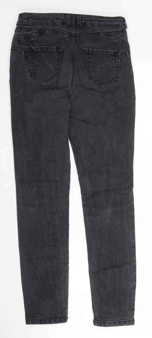 M&S Womens Grey Cotton Skinny Jeans Size 8 L28 in Slim Zip