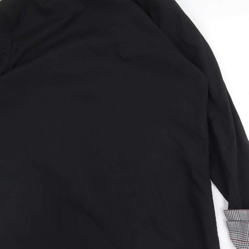 Brand and care label for SHEIN women’s black polyester jacket blazer, size L