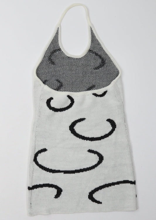 SheIn Womens White Geometric Acrylic Bodycon Size M Crew Neck Pullover