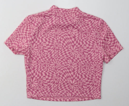 Primark Womens Pink Floral Viscose Cropped T-Shirt Size M Crew Neck