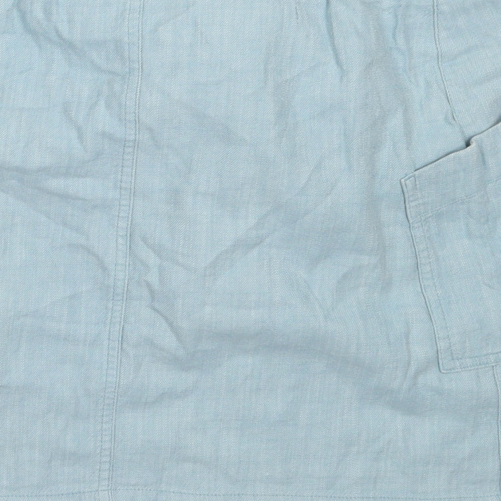 Brand and care label for Gap women’s blue cotton mini skirt, size S