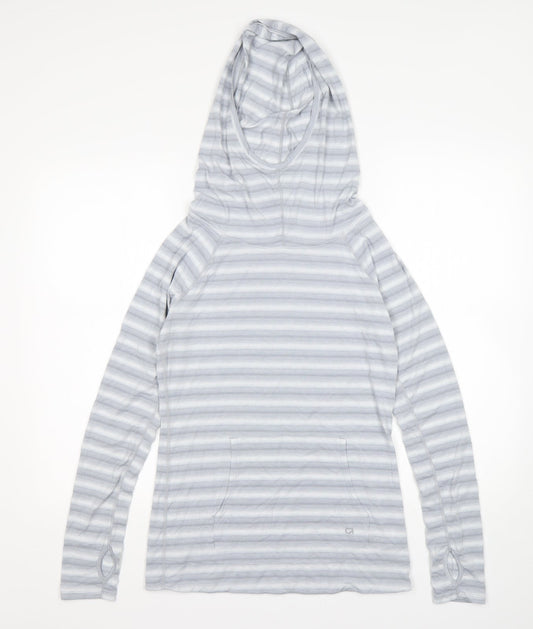 Additional front view of Gap women’s grey striped polyester pullover hoodie, size XS