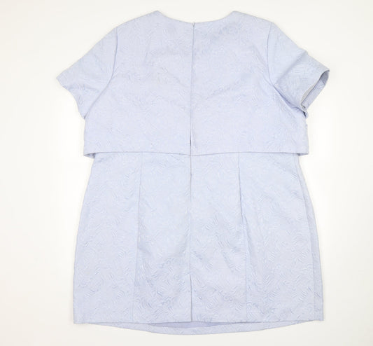Simply Be Womens Blue Floral Polyester A-Line Size 16 Round Neck