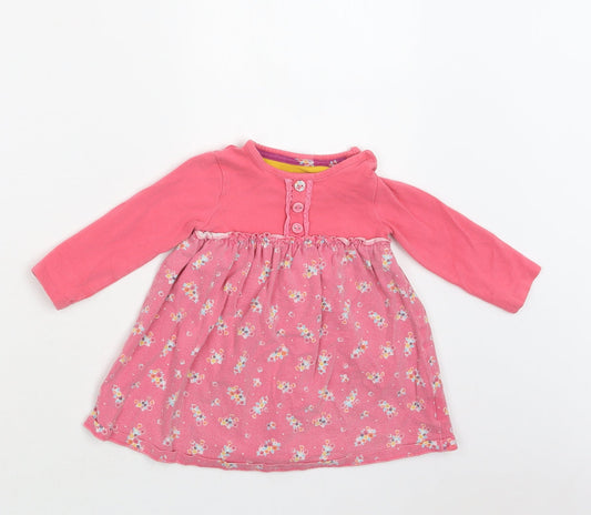 Mothercare Baby Pink Floral Cotton A-Line Size 9-12 Months Crew Neck Snap