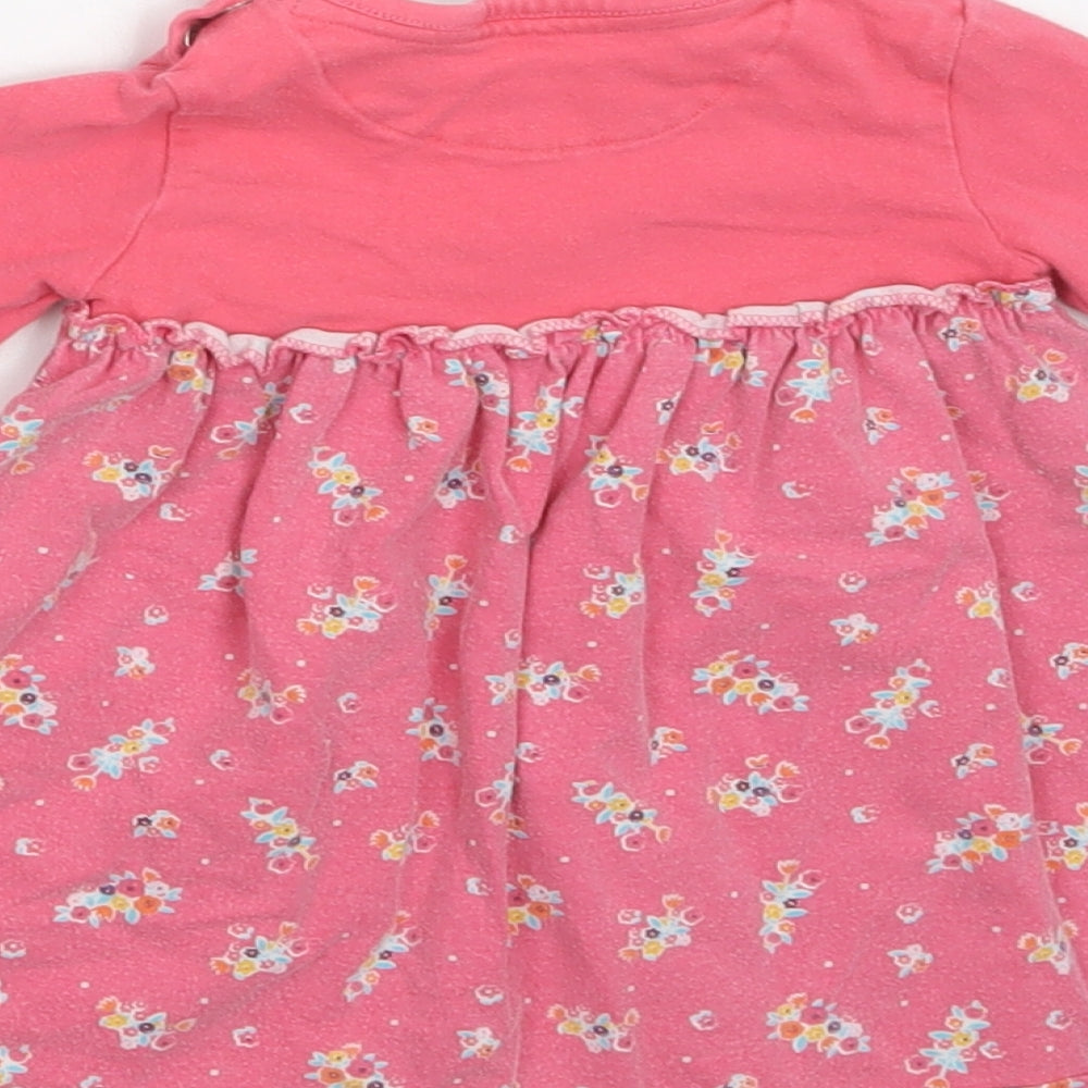 Mothercare Baby Pink Floral Cotton A-Line Size 9-12 Months Crew Neck Snap
