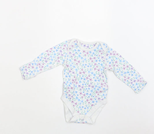M&S Baby White Floral Cotton Romper One-Piece Size 3-6 Months Snap