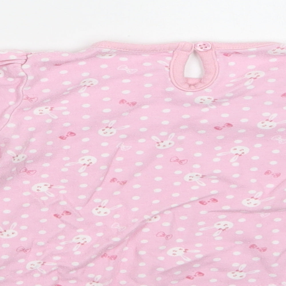 George Baby Pink Polka Dot Cotton Basic Blouse Size 9-12 Months Crew Neck Button - Bunny Print
