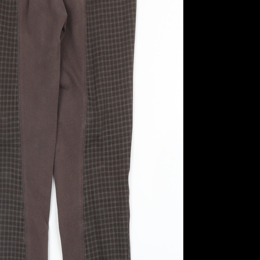 HY Womens Brown Check Cotton Capri Trousers Size 26 in L23 in Regular Zip