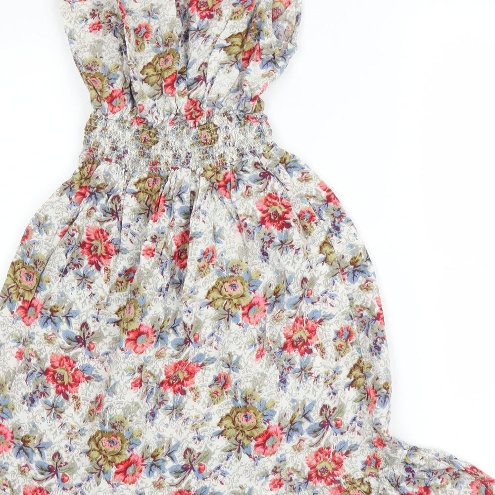 Evie Womens Beige Floral Viscose A-Line Size 8 V-Neck