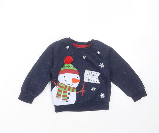 Primark Baby Blue Polyester Pullover Jumper Size 12-18 Months - snowman
