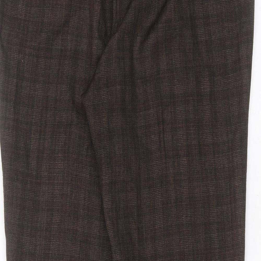 BM Womens Brown Check Polyester Trousers Size 12 L25 in Regular