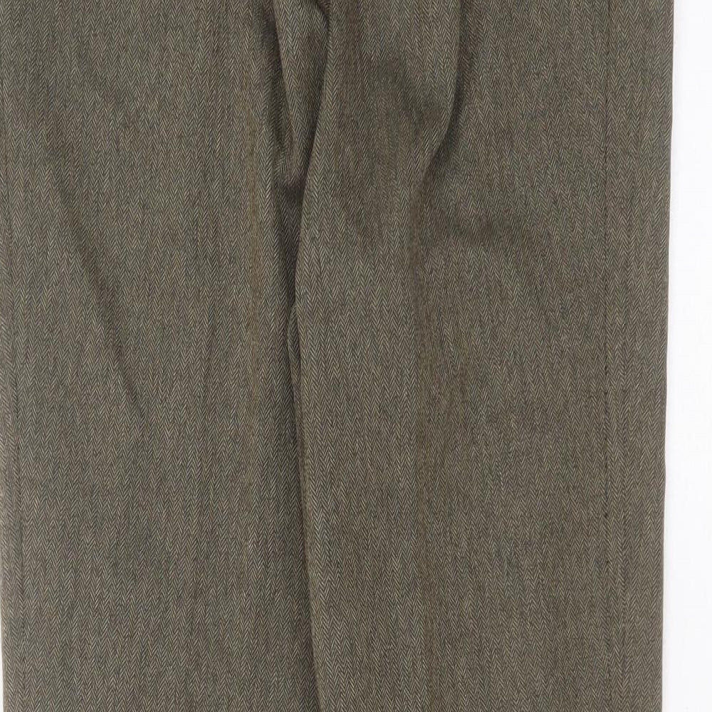 BM Womens Green Herringbone Polyester Trousers Size 12 L25 in Regular
