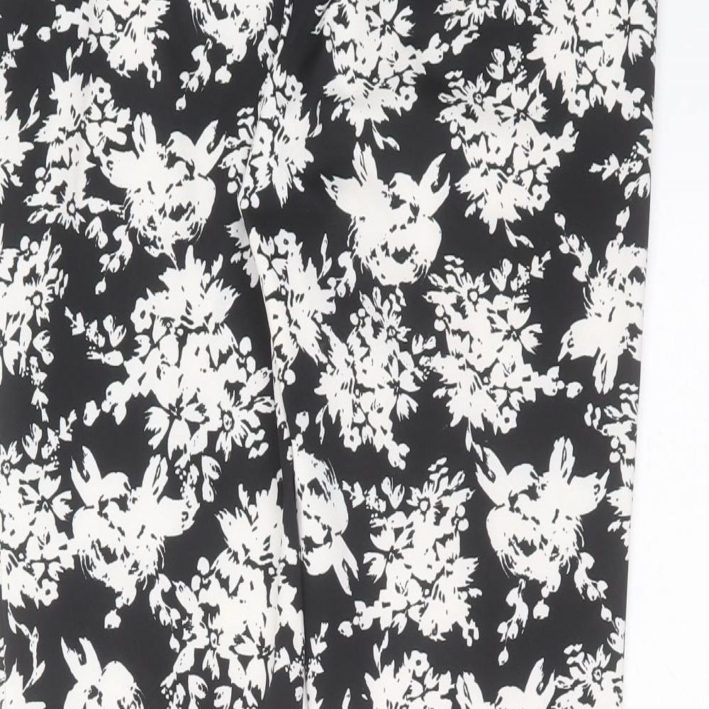 Warehouse Womens Black Floral Polyester Trousers Size 10 L27 in Slim