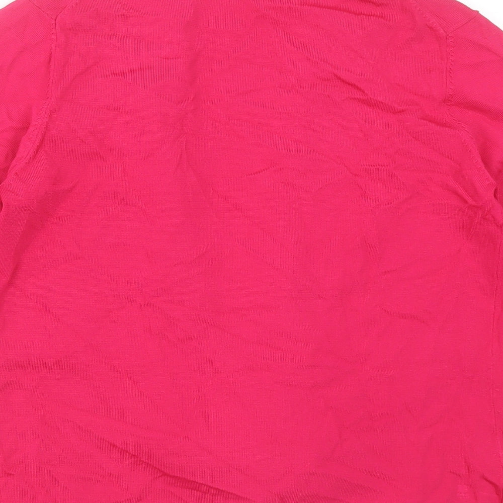 Brand and care label for Country Casuals women’s pink v-neck viscose cardigan jumper, size S