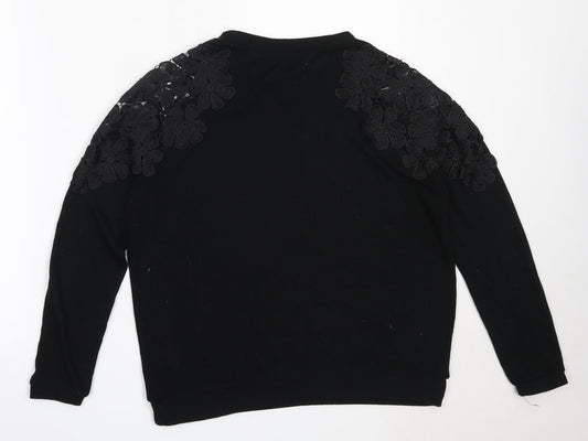 Poof Womens Black Round Neck Cotton Pullover Jumper Size L