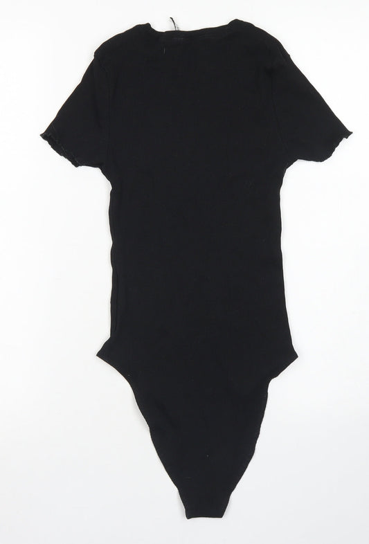 Divided Womens Black  Cotton Bodysuit One-Piece Size S  Snap - Lettuce Edging