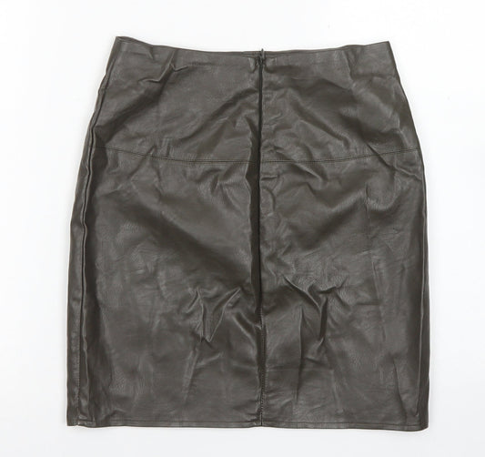 Missguided Womens Green Polyurethane A-Line Skirt Size 8 Zip