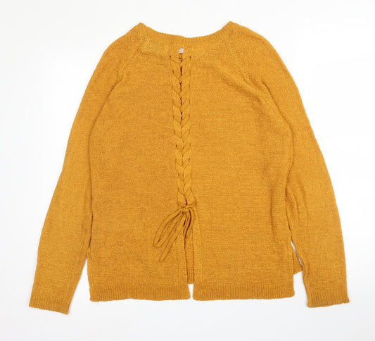 Womens UK Size S Papaya Yellow Pullover Jumper